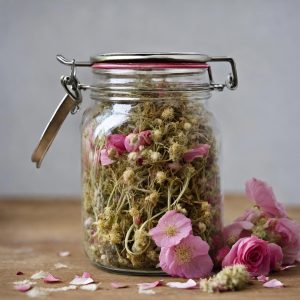 Maidens Teas in jar with flowers