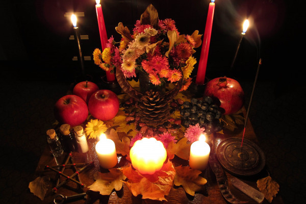 Candles, fruits, flowers and other pagan items
